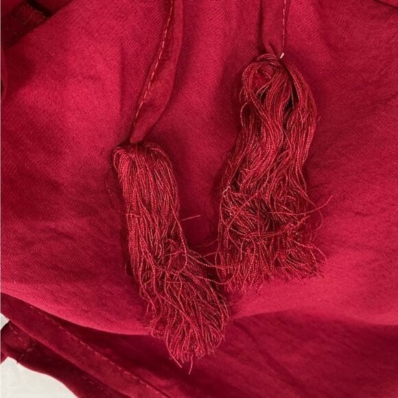 Aakaa Red Open Shoulder Back Neck Tassel Tie Maxi Wrap Dress Sz L - Picture 8 of 14